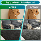 Close up view of breathable polyester pet hair catcher glove for furniture