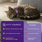 Calming feline pheromone collar on an active cat showing comfortable slim profile.