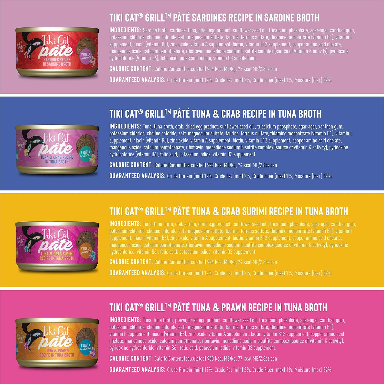 Tiki Pets Tiki Cat Grill Pate Wet Cat Food Variety Pack ingredients overview