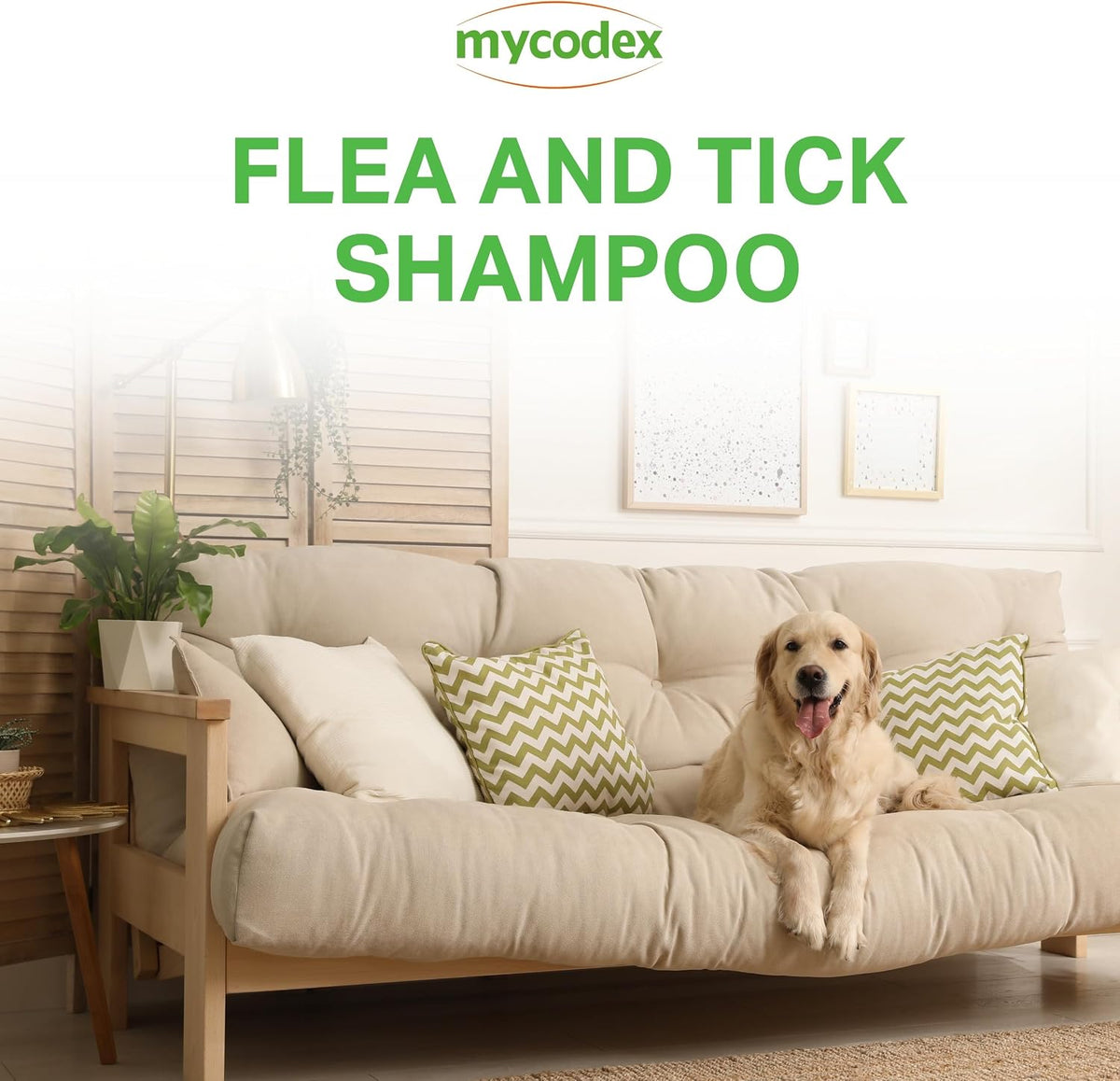 PRN medicated pet shampoo bottle highlighting triple strength pyrethrin active ingredients