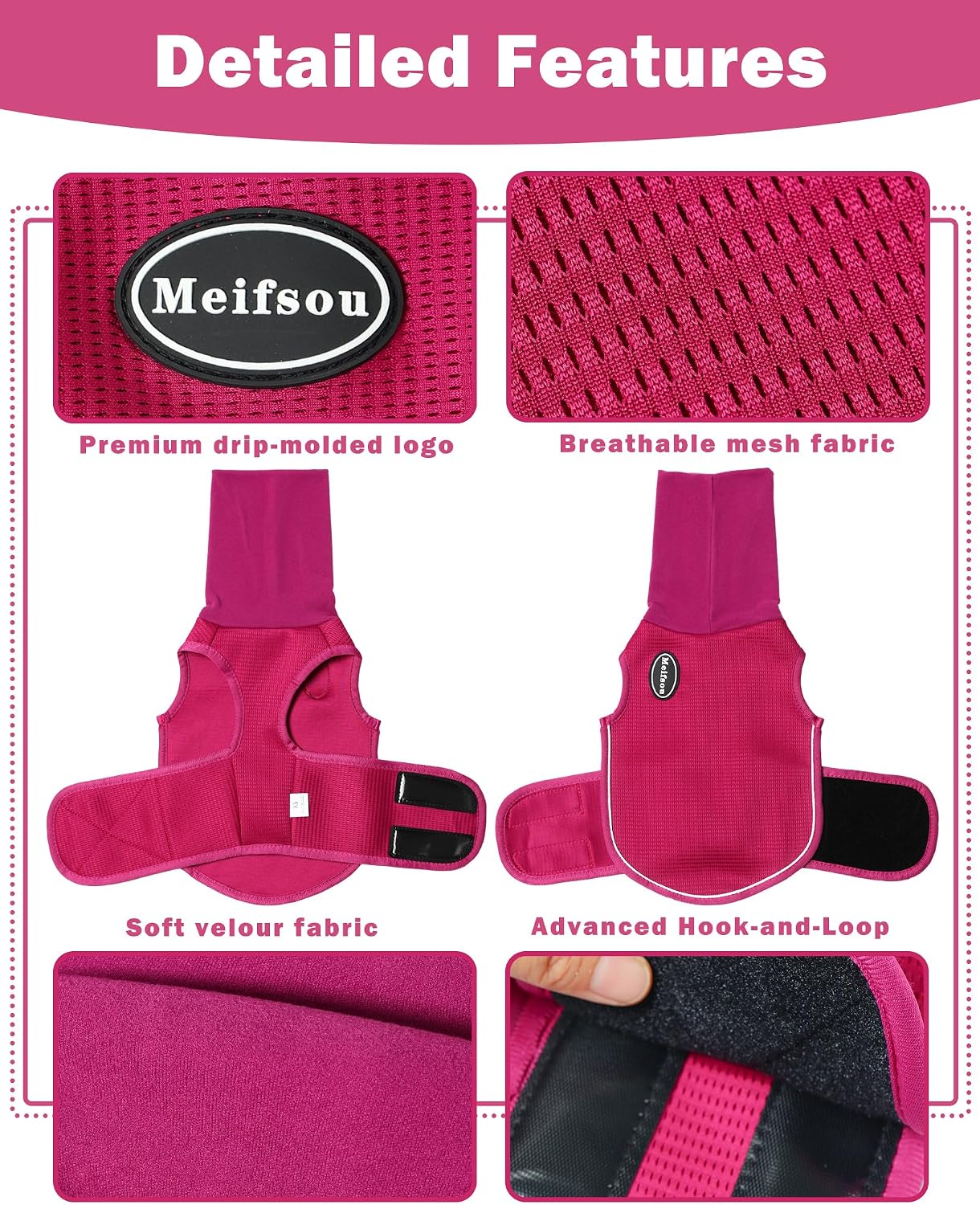 Dog wearing Meifsou calming jacket showing compression fit