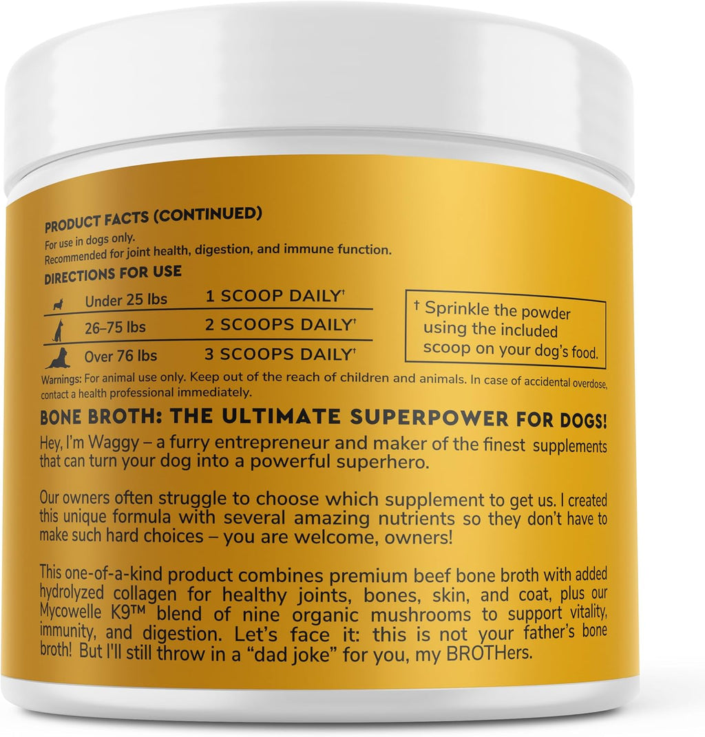 Wonder Paws Bone Broth for Dogs - Bone Broth Powder with Organic Mushrooms & Collagen for Digestion, Immunity & Joint Support - Tasty Beef Supplement for Dogs of All Ages, Sizes & Breeds - 3.20 oz - Image 9