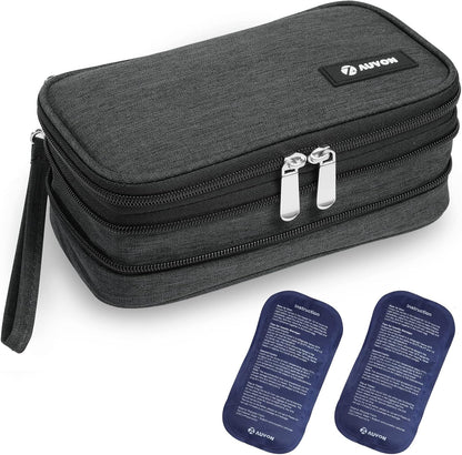 AUVON insulin cooler travel case front view showing expandable zipper design