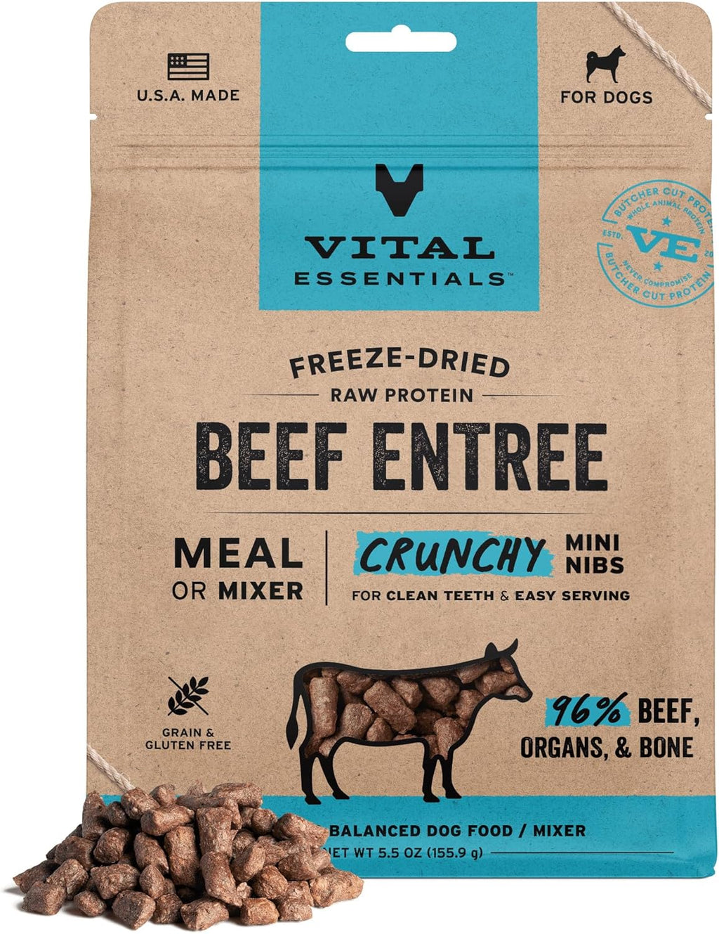 Vital Essentials Freeze Dried Dog Food, Raw Beef Crunchy Mini Nibs | Complete Meal or Topper | 96% Beef, Organs & Bone | Limited Ingredient, High Protein, Grain Free Dry Dog Food | 14 oz Bag - Image 12