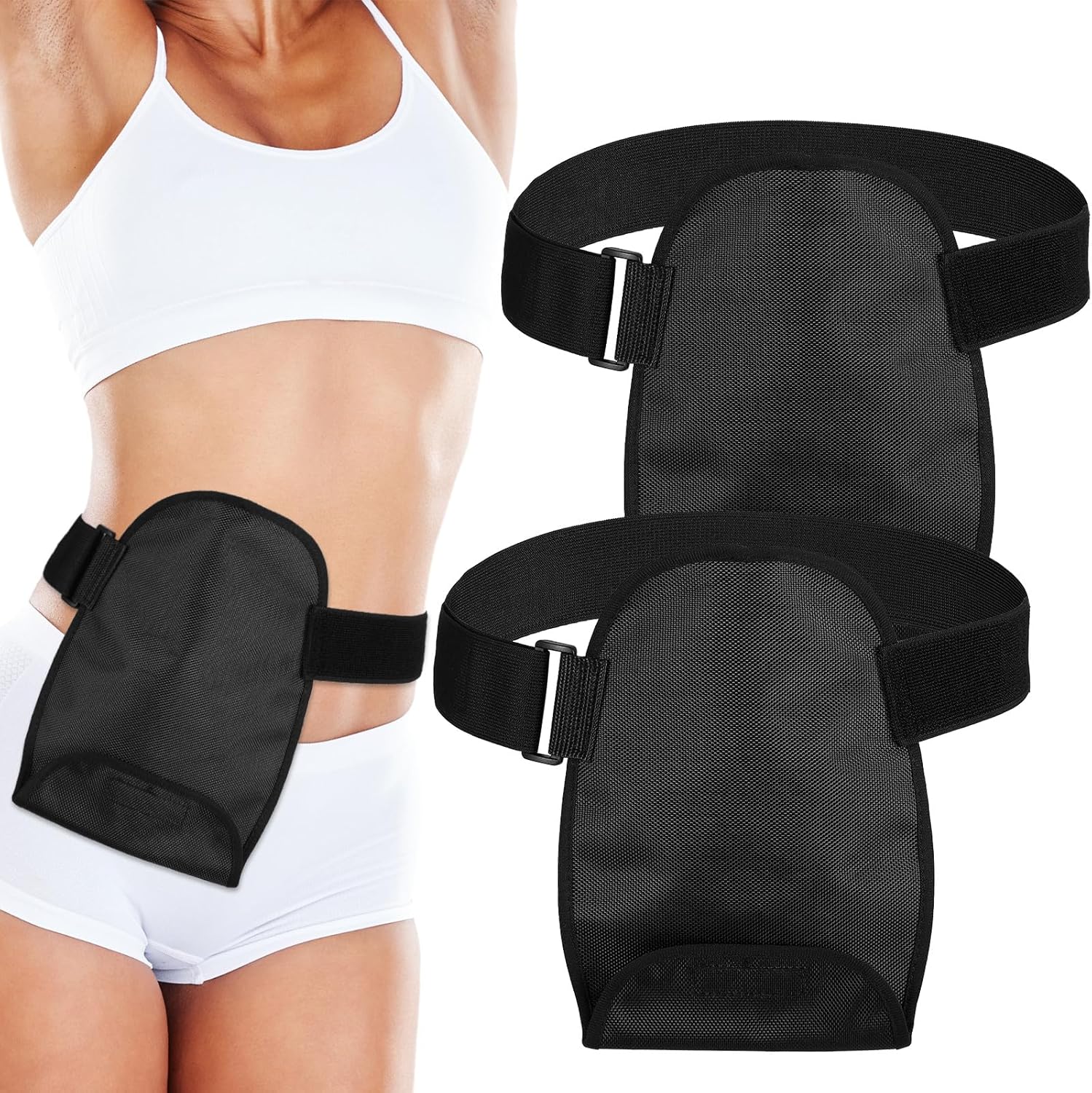 TrelaCo 2 Pieces Ostomy Bag Covers front view showing black waterproof fabric.