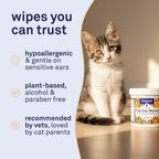 Petpost ear wipes container next to happy cat