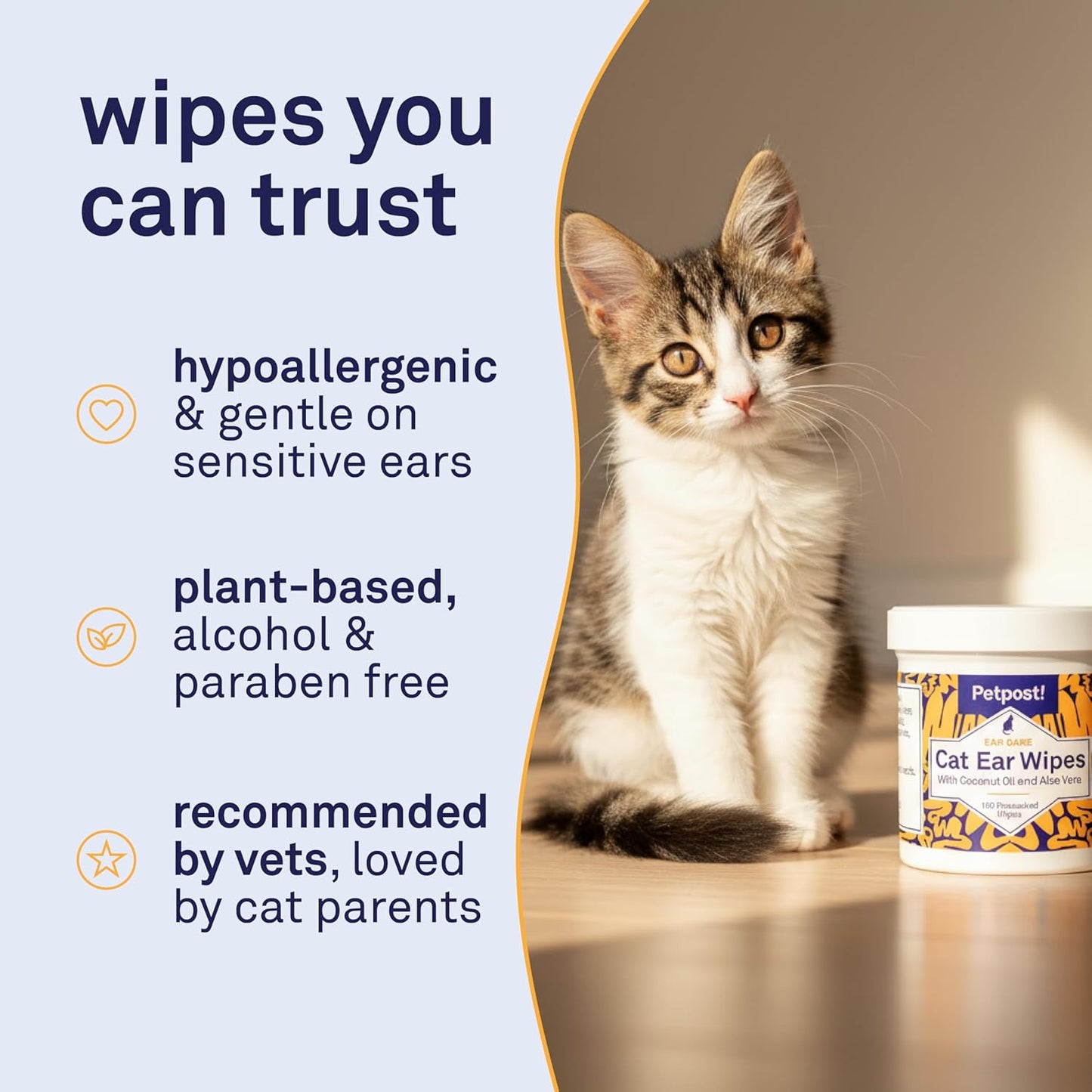 Petpost cat grooming wipes showing natural ingredients