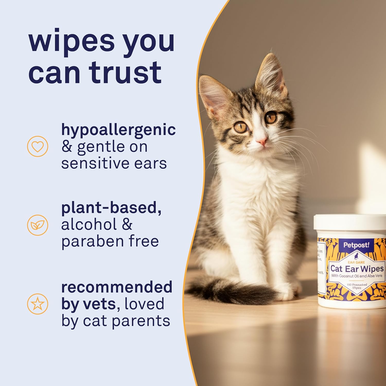 Petpost cat grooming wipes showing natural ingredients