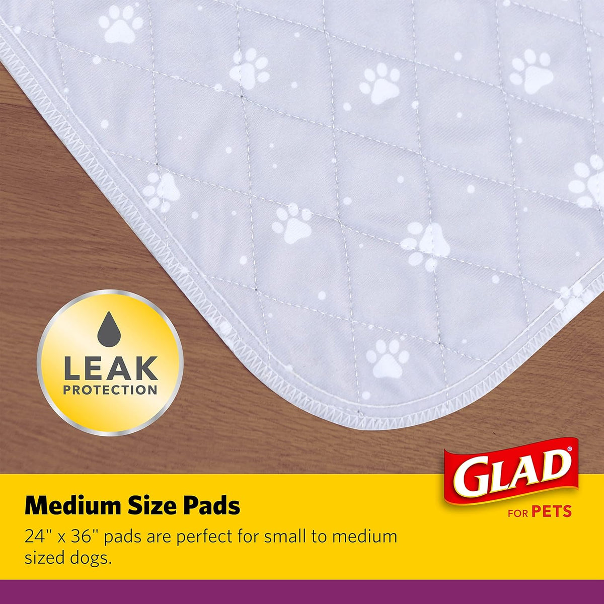 Two pack gray dog pee pads with paw print pattern