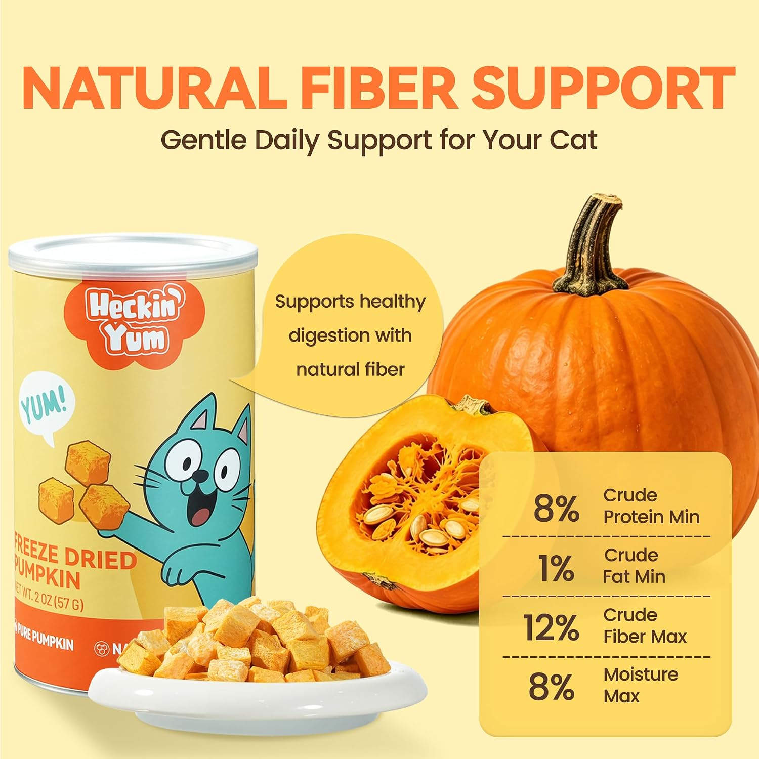 Serving suggestion of freeze dried pumpkin topper on cat food