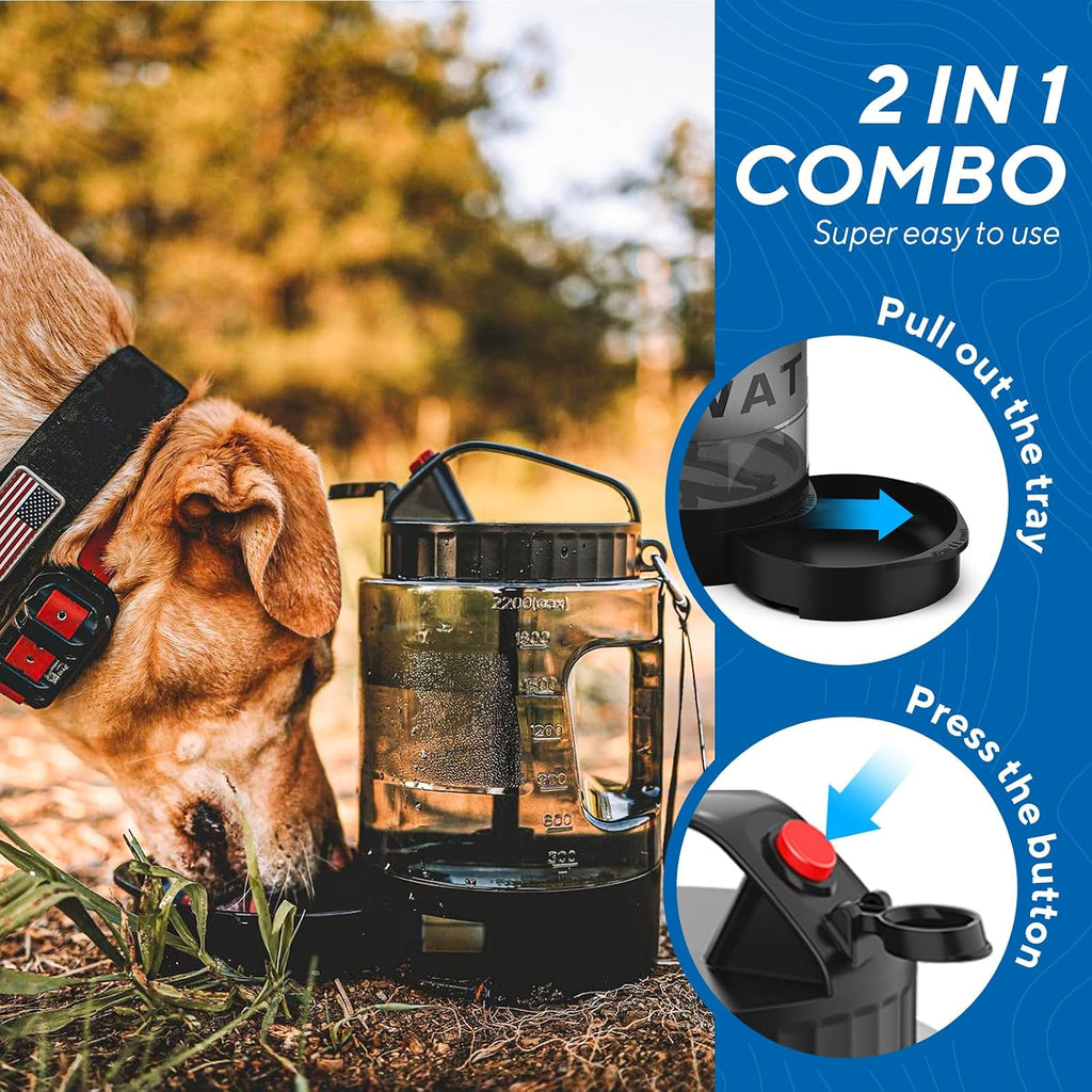 Lesotc large dog water dispenser 2200ml being held by the carrying strap.