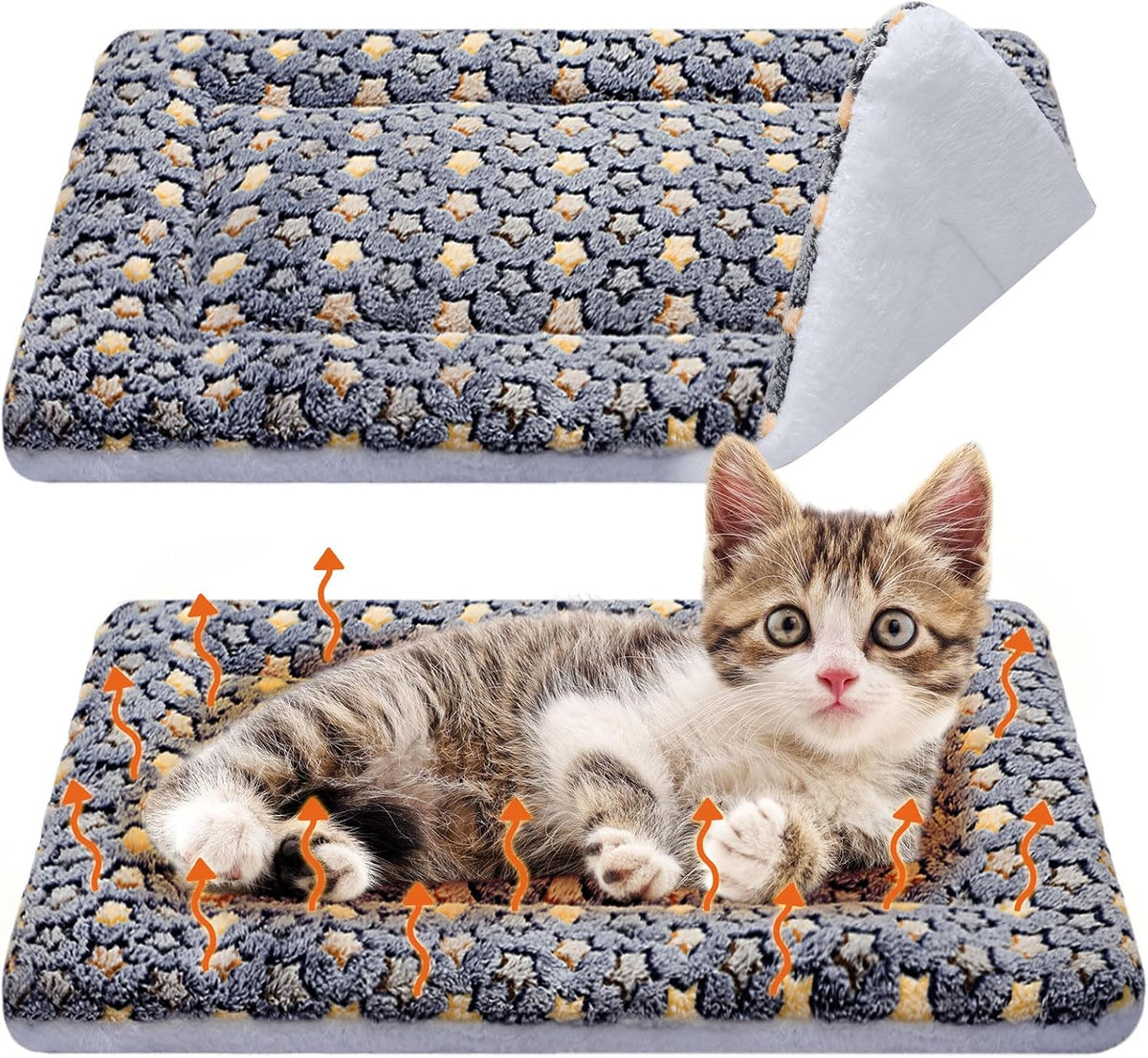 VitalCozy 2 Pack Self Warming Cat Mat Self Heating Pad Bed Reversible Machine Washable Reflects Body Heat Warm Thermal Pet Pad Crate Blanket for Feral and Indoor Cat (Star,17'' X 17'') - Image 9