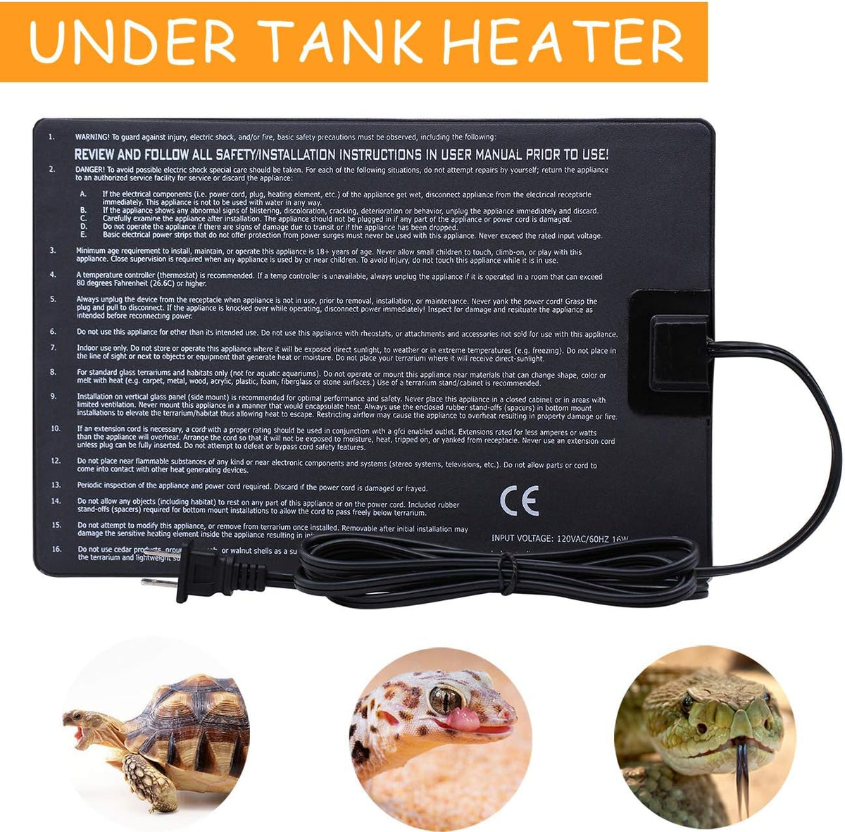 Aiicioo reptile heating pad installed underneath a glass terrarium