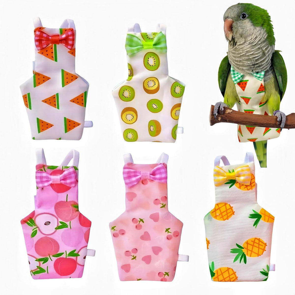 Magnoloran reusable bird diaper front view with watermelon pattern
