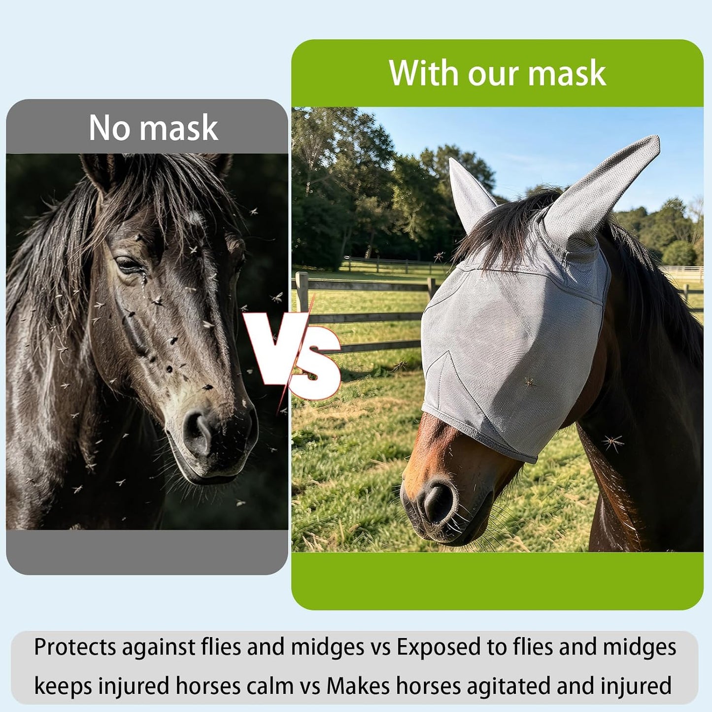 Adjustable hook and loop underjaw strap detail on fly mask