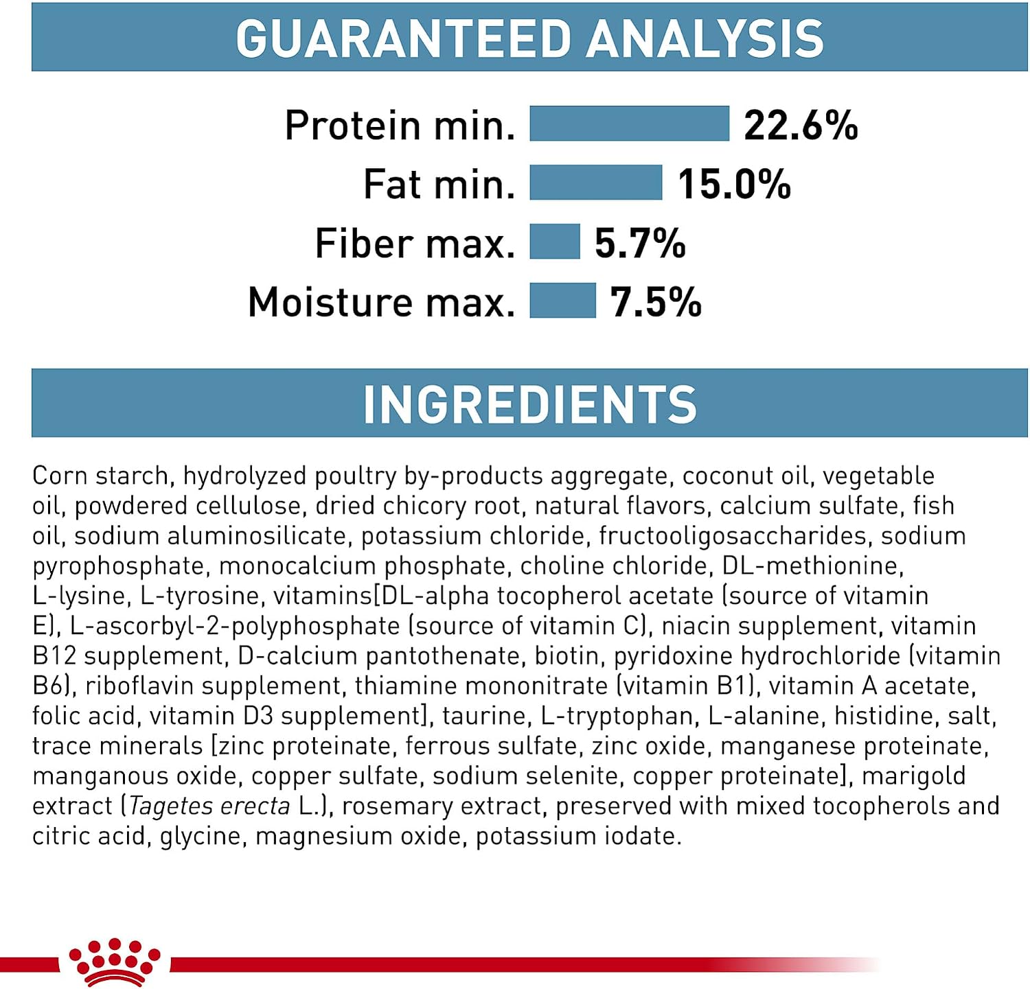 Premium adult cat food for severe sensitivities by Royal Canin displaying the full product label