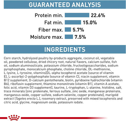 Premium adult cat food for severe sensitivities by Royal Canin displaying the full product label