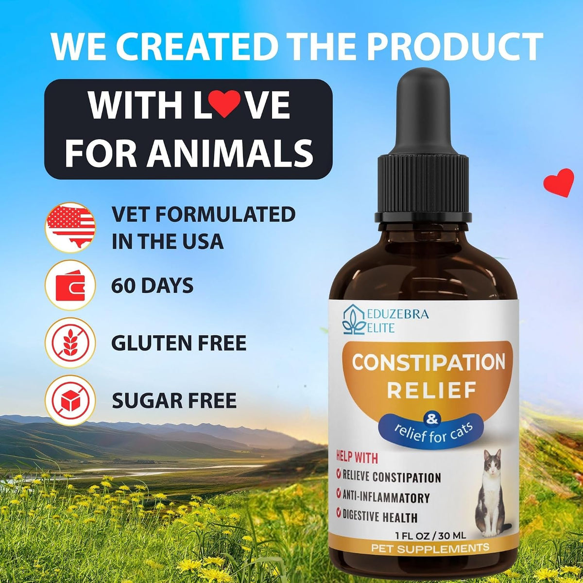 Eduzebra fast acting laxative tincture for adult cats and kittens.