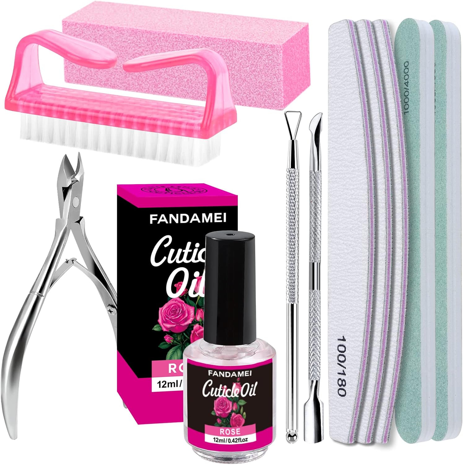 Fandamei Manicure Tools Kit with cuticle oil front view