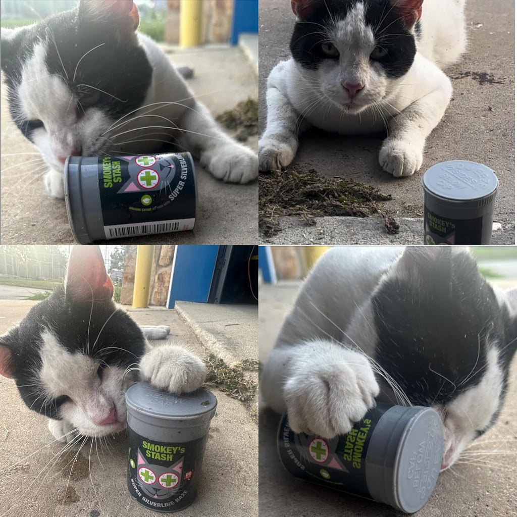 Side profile of Smokey's Stash 18 gram pet product packaging