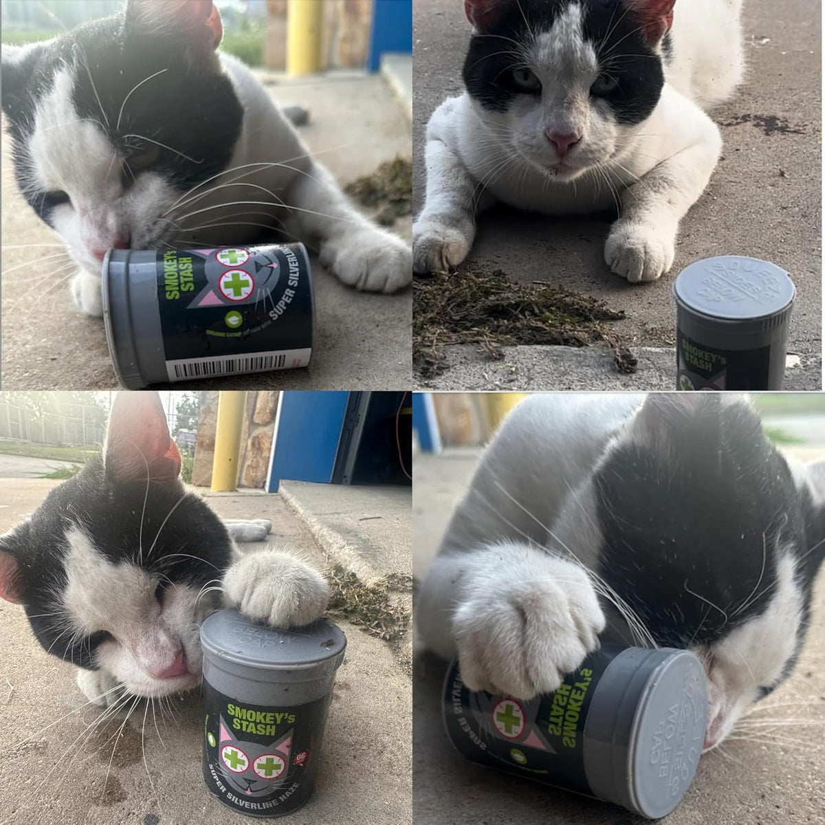 Side profile of Smokey's Stash 18 gram pet product packaging