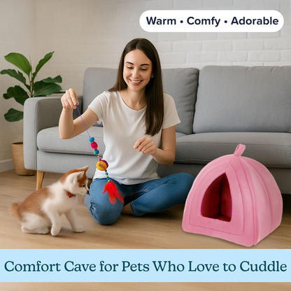 Pink plush indoor pet cave for small animals