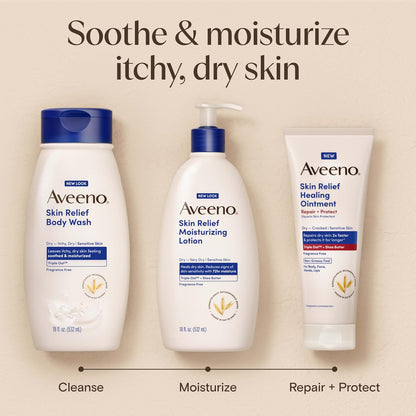 Aveeno Skin Relief Moisturizing Lotion Heals Very Dry, Sensitive Skin, Fast-Absorbing Body Lotion with Soothing Triple Oat & Shea Butter Formula, Fragrance Free, Non-Comedogenic, 12 fl. oz - Image 6