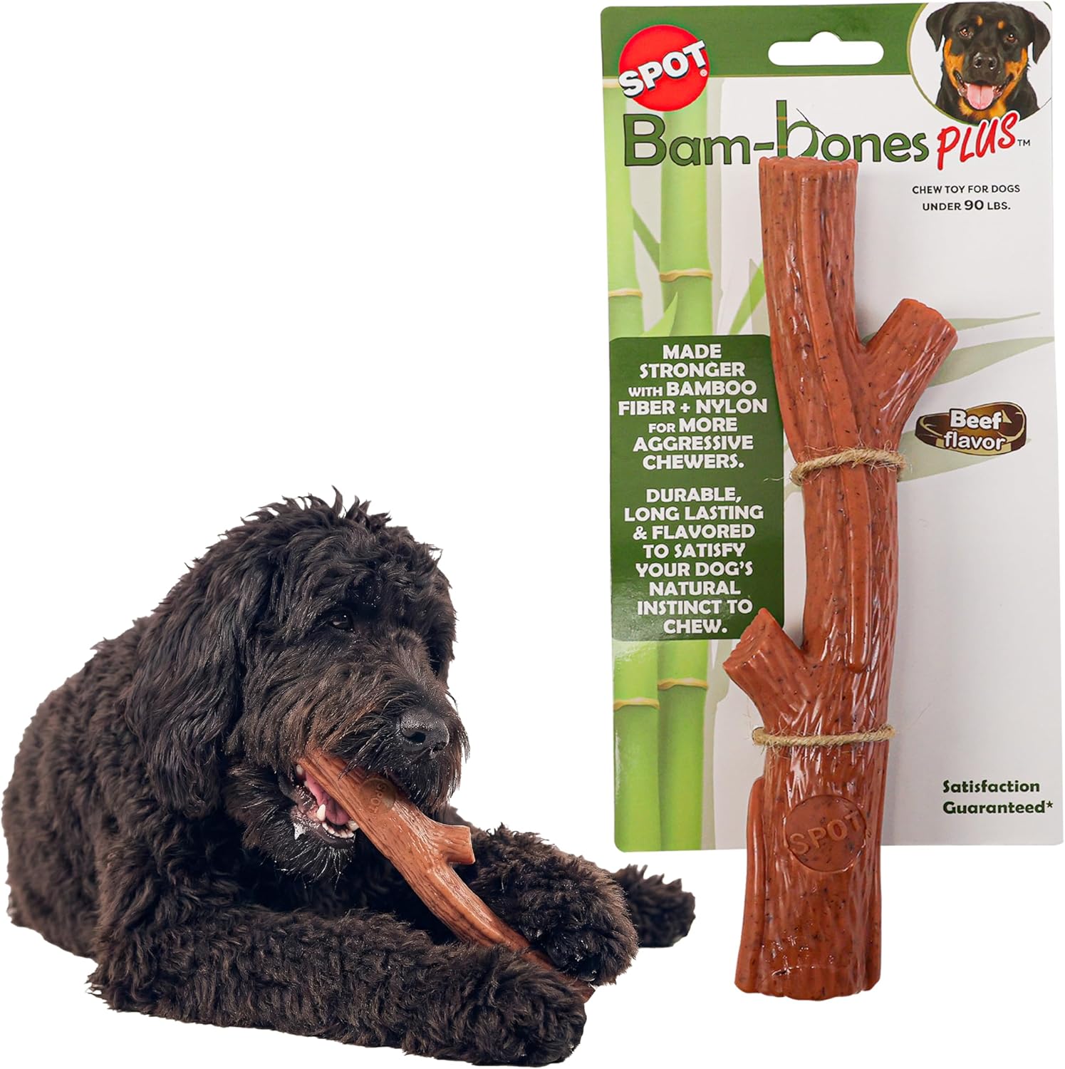 SPOT Bam-Bones Plus Branch -Bamboo Fiber & Nylon, Durable Long Lasting Dog Chew for Aggressive Chewers - Great Toy for Adult Dogs & Teething Puppies Under 60lbs, Non-Splintering, 5.75in, Beef Flavor - Image 15