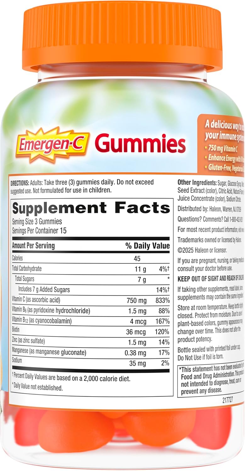 Emergen-C Vitamin C 750mg Immune Support Gummies, Mixed Fruit, 45 Gummies - Image 10