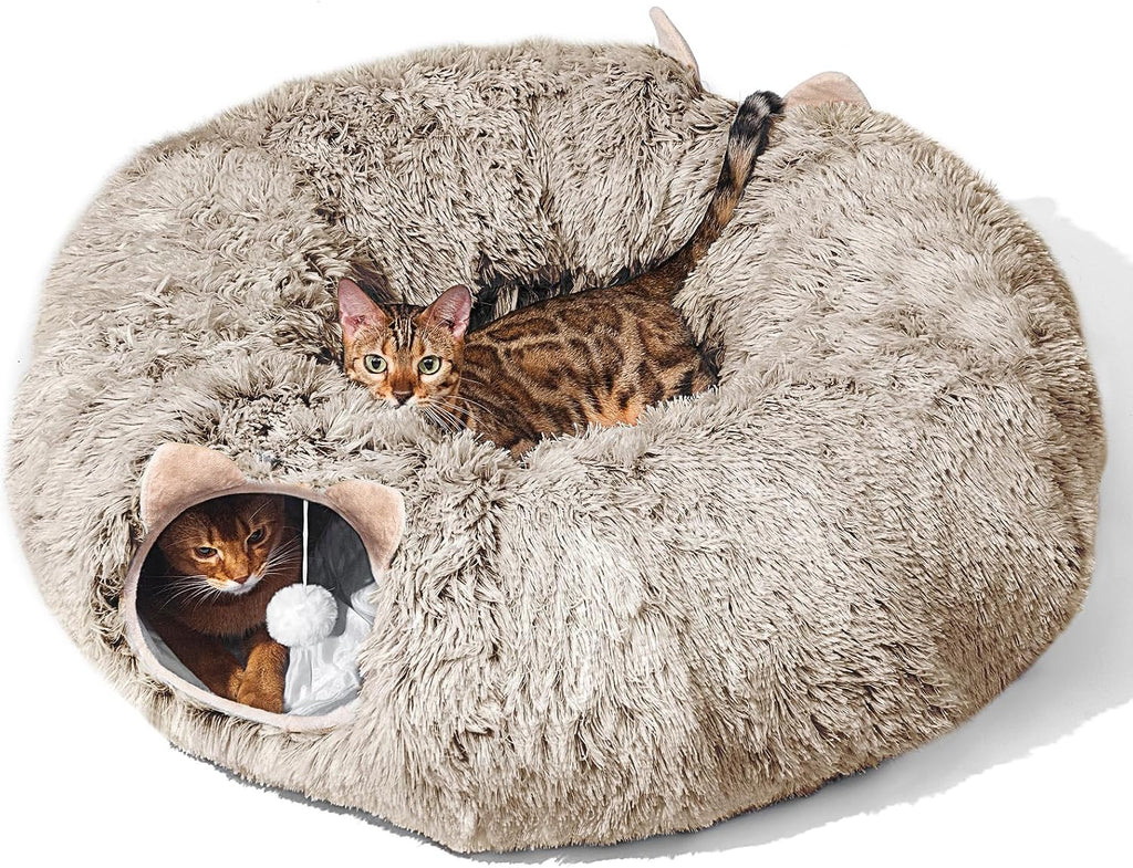 Cat Tunnel with Cat Bed for Indoor Cats, Under Christmas Tree Soft Plush Peekaboo Cat Cave Donut Tunnel, Multifunctional Playground Toys Hideplace for Kittens, Rabbit, Ferret (Grey) - Image 10