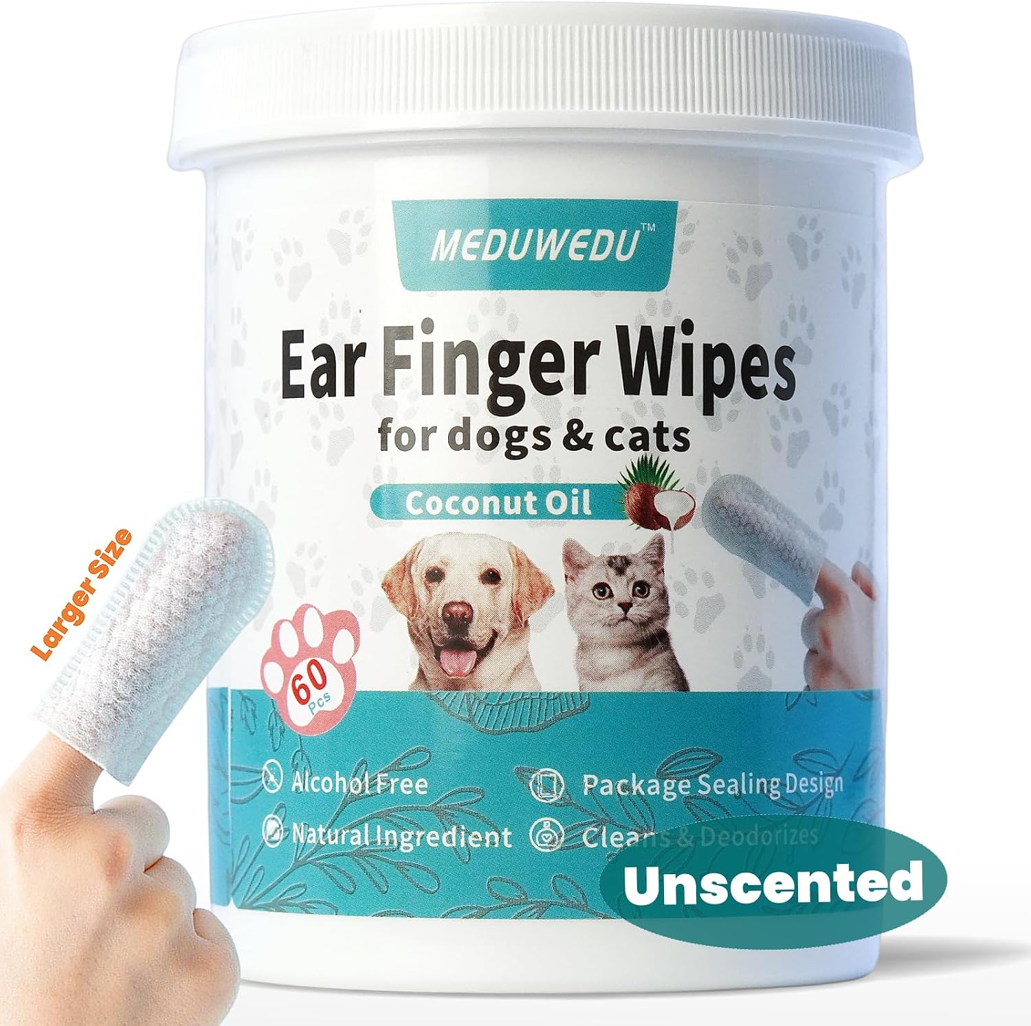 MEDUWEDU Ear Cleaner Finger Wipes 60 Counts, Dog Ear Cleaner, Grooming Kit Care for Dogs and Cats, Soft & Easy Otic Cleaning Pads, Remove Wax, Dirt & Stop Smelly, Itchy, Non-Irritating, Coconut Scent - Image 13