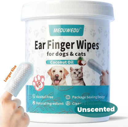 MEDUWEDU Ear Cleaner Finger Wipes 60 Counts, Dog Ear Cleaner, Grooming Kit Care for Dogs and Cats, Soft & Easy Otic Cleaning Pads, Remove Wax, Dirt & Stop Smelly, Itchy, Non-Irritating, Coconut Scent - Image 13