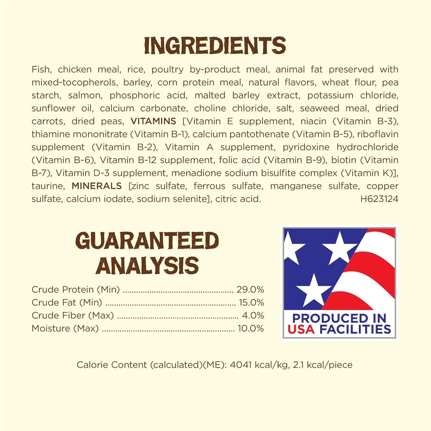 Premium USA imported cat treats back packaging details and ingredients list
