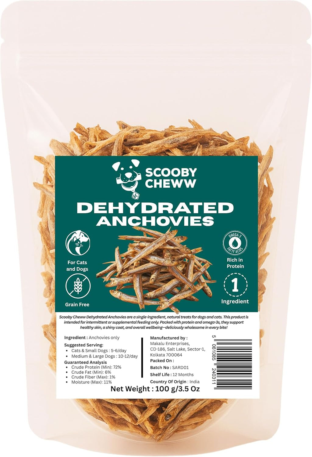 Scooby Cheww anchovies bag 100 grams net weight