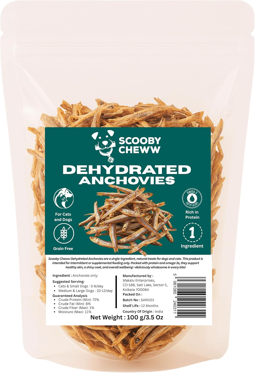 Scooby Cheww anchovies bag 100 grams net weight