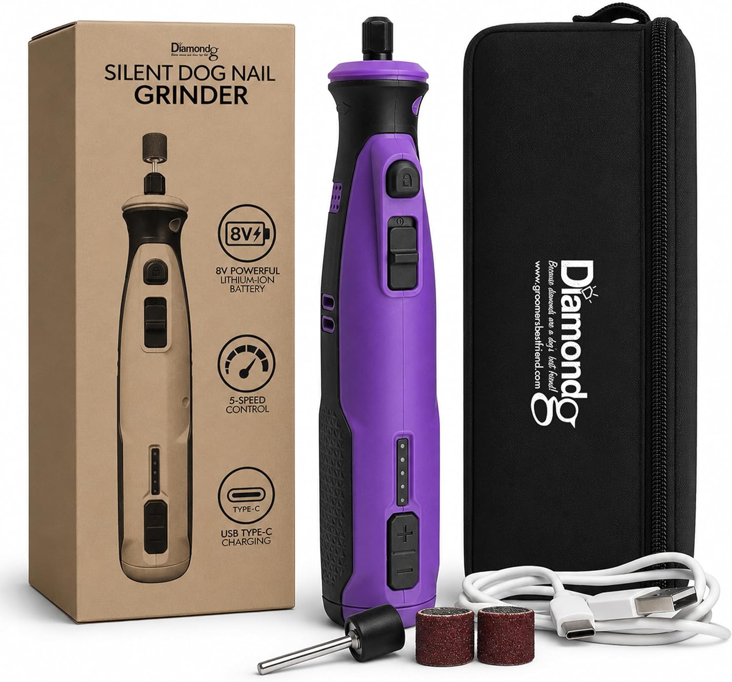 Diamondg Cordless Dog Nail Grinder with Quiet Sound & LED Tip for Large & Small Dogs, 4hrs. Runtime - Electric Dog Nail Trimmer, Heavy Duty Rotary Tool Alternative to Toenail Clippers & Filers - Image 12