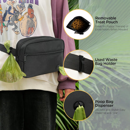JRQCSJY training waist belt worn as a convenient crossbody bag for outdoor puppy obedience practice.