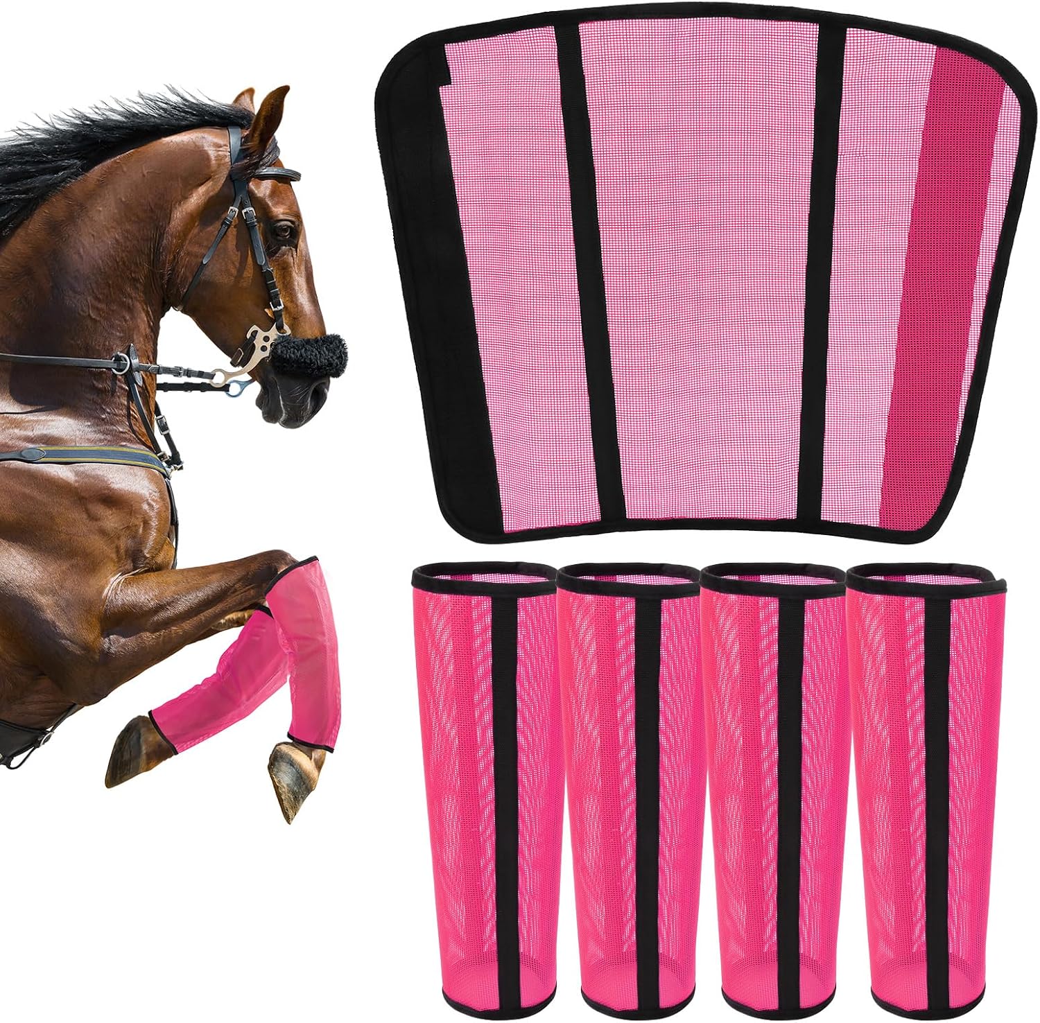 Fly Boots for Horses Set of 4 - Innovative Curved-Edge Design, Anti-Sag Stays, Breathable Mesh Leg Protection, Reduces Stomping & Fatigue, Comfort Fit for Medium to Large Horses - Dark Blue - Image 11