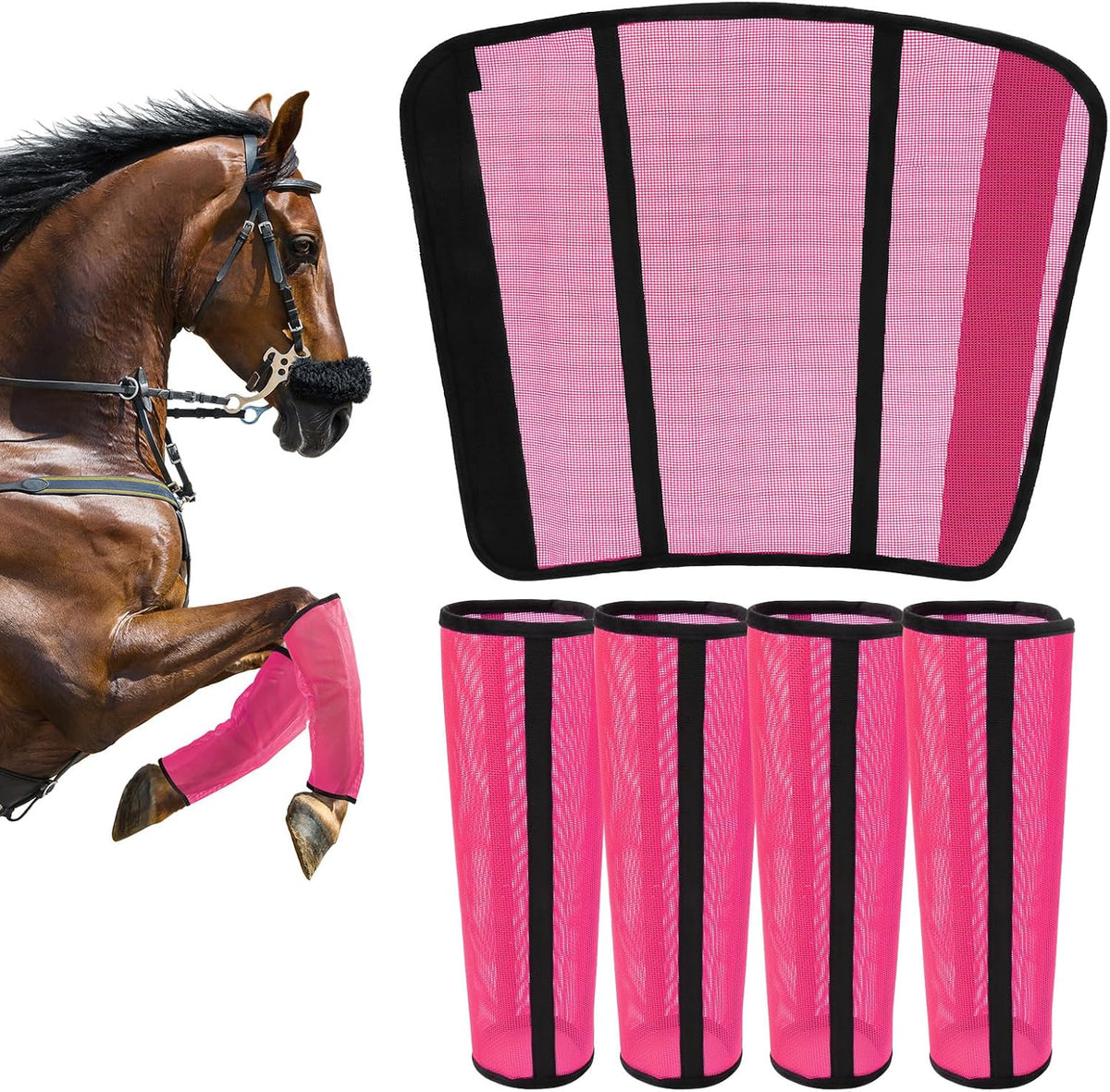 Fly Boots for Horses Set of 4 - Innovative Curved-Edge Design, Anti-Sag Stays, Breathable Mesh Leg Protection, Reduces Stomping & Fatigue, Comfort Fit for Medium to Large Horses - Dark Blue - Image 11