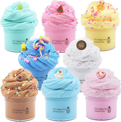 Hootoysforu 8 Pack Butter Slime Kit front view showing colorful pastel slime containers.