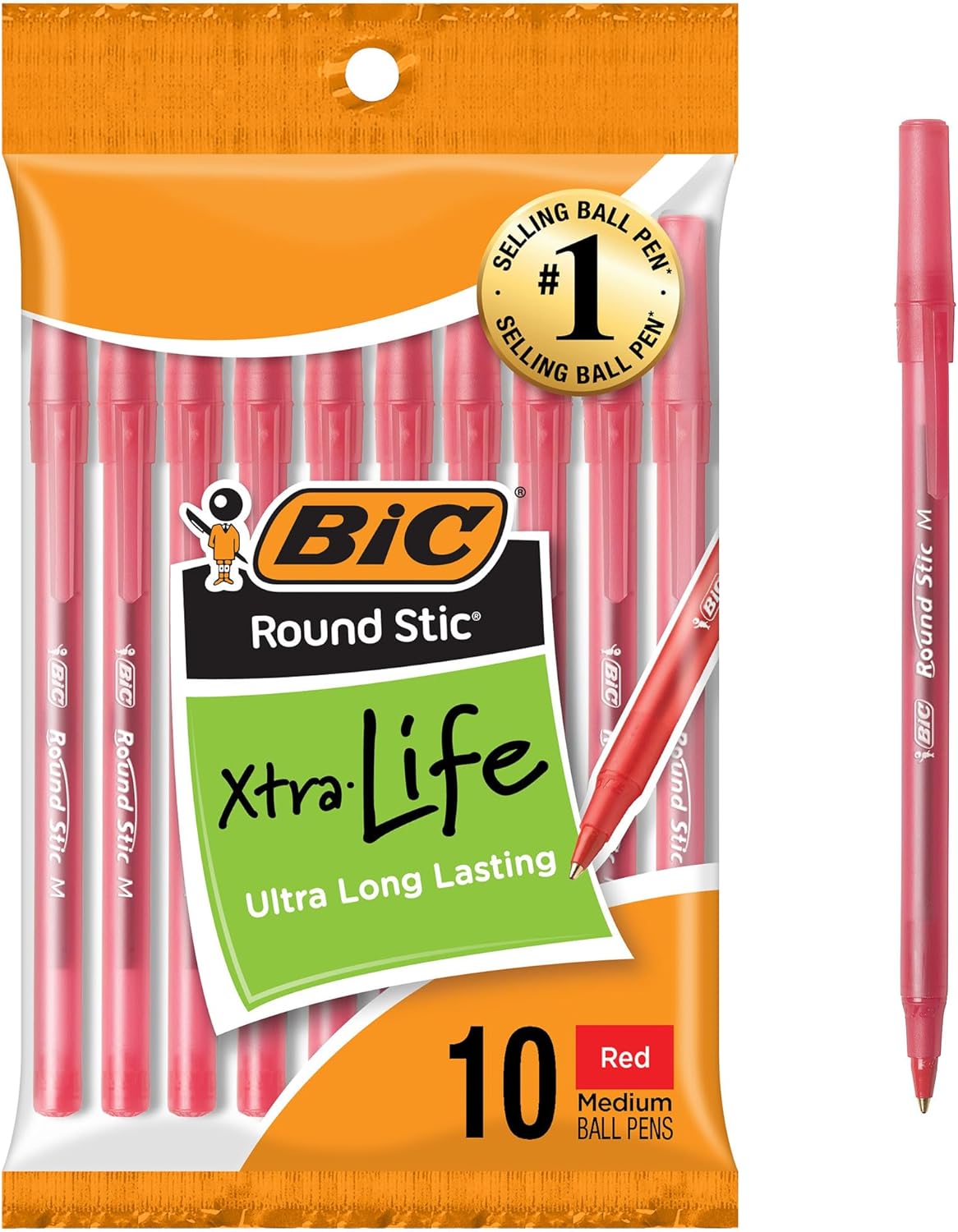 BIC Round Stic Xtra Life Black Ballpoint Pens, Medium Point (1.0mm), 10-Count Pack of Bulk Pens, Flexible Round Barrel for Writing Comfort, No. 1 Selling Ballpoint Pens - Image 7