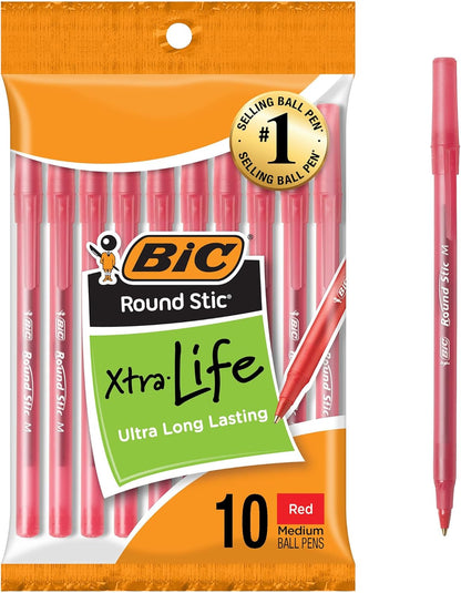 BIC Round Stic Xtra Life Black Ballpoint Pens, Medium Point (1.0mm), 10-Count Pack of Bulk Pens, Flexible Round Barrel for Writing Comfort, No. 1 Selling Ballpoint Pens - Image 7