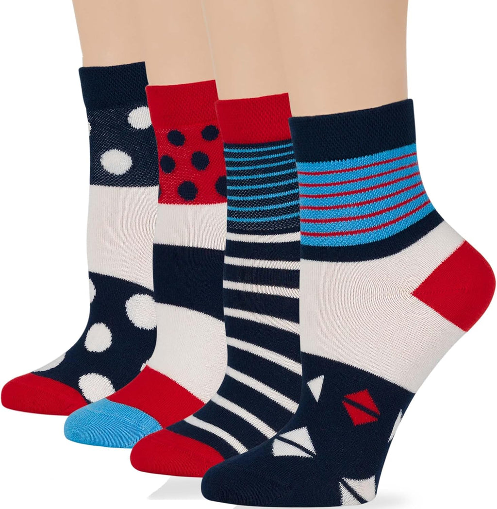 7BigStars Kingdom Women's Diabetic Quarter Socks 4 pack front view imported cotton.