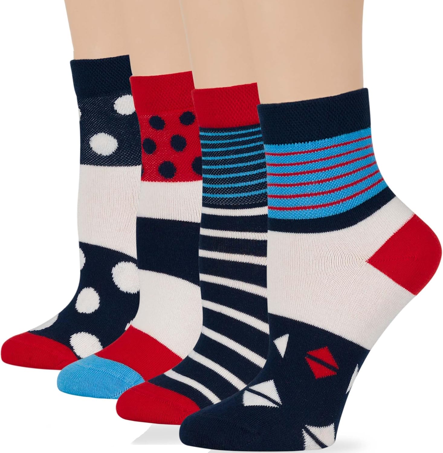 7BigStars Kingdom Women's Diabetic Quarter Socks 4 pack front view imported cotton.