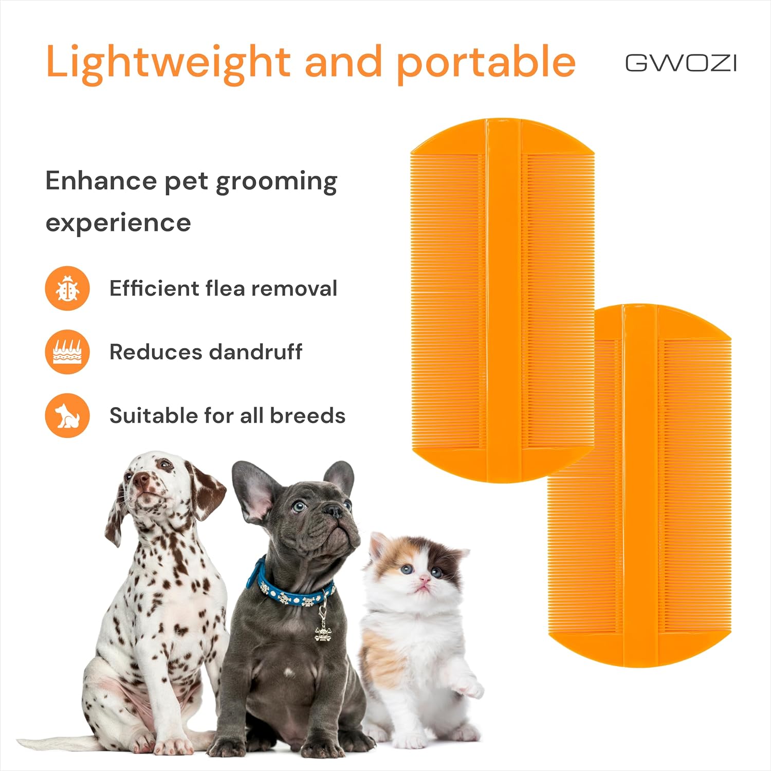 Close up view of fine tooth pattern on Gwozi pet grooming brush