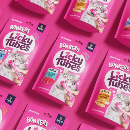 Four pack of Bonkers tuna lickable cat treats