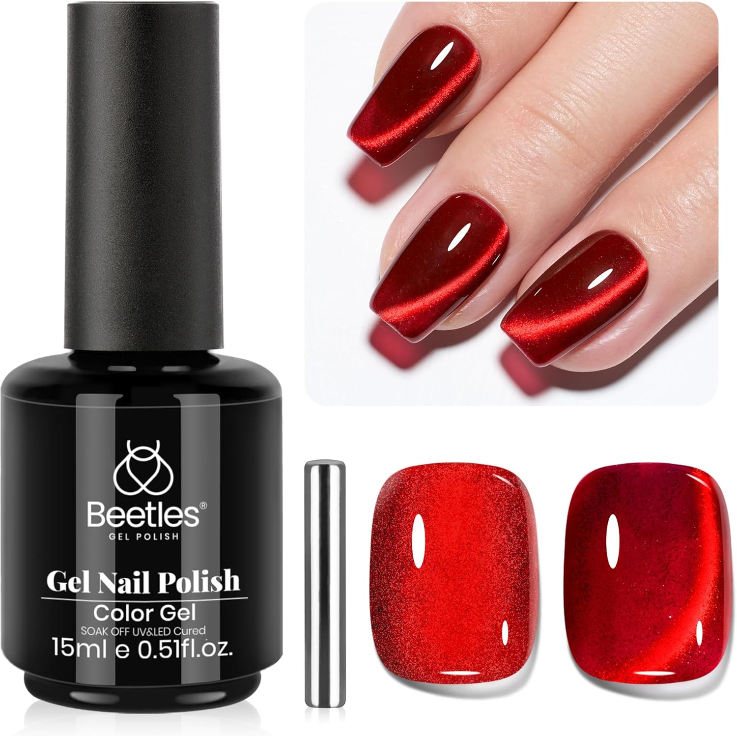 Beetles Ruby Red Cat Eye Gel Polish 15ml bottle front view