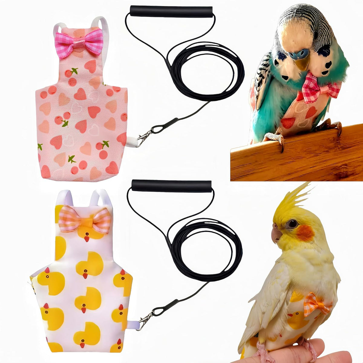 2Pcs Bird Diapers Bird Harness Flight Suits Diapers with 2Pcs 80 Inch Flying Leash Parrot Nappy Pigeon Pants Urine Wet Suit Costume for Cockatiel Conure Macaw Budgies Parakeet-Kiwi&Banana - Image 10