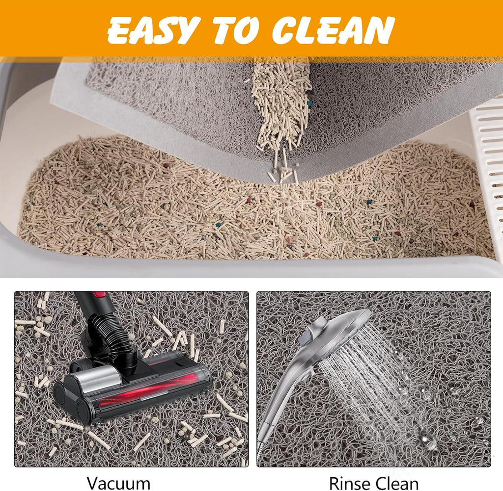 Ondware washable kitten tracking mat being rinsed clean with running water.