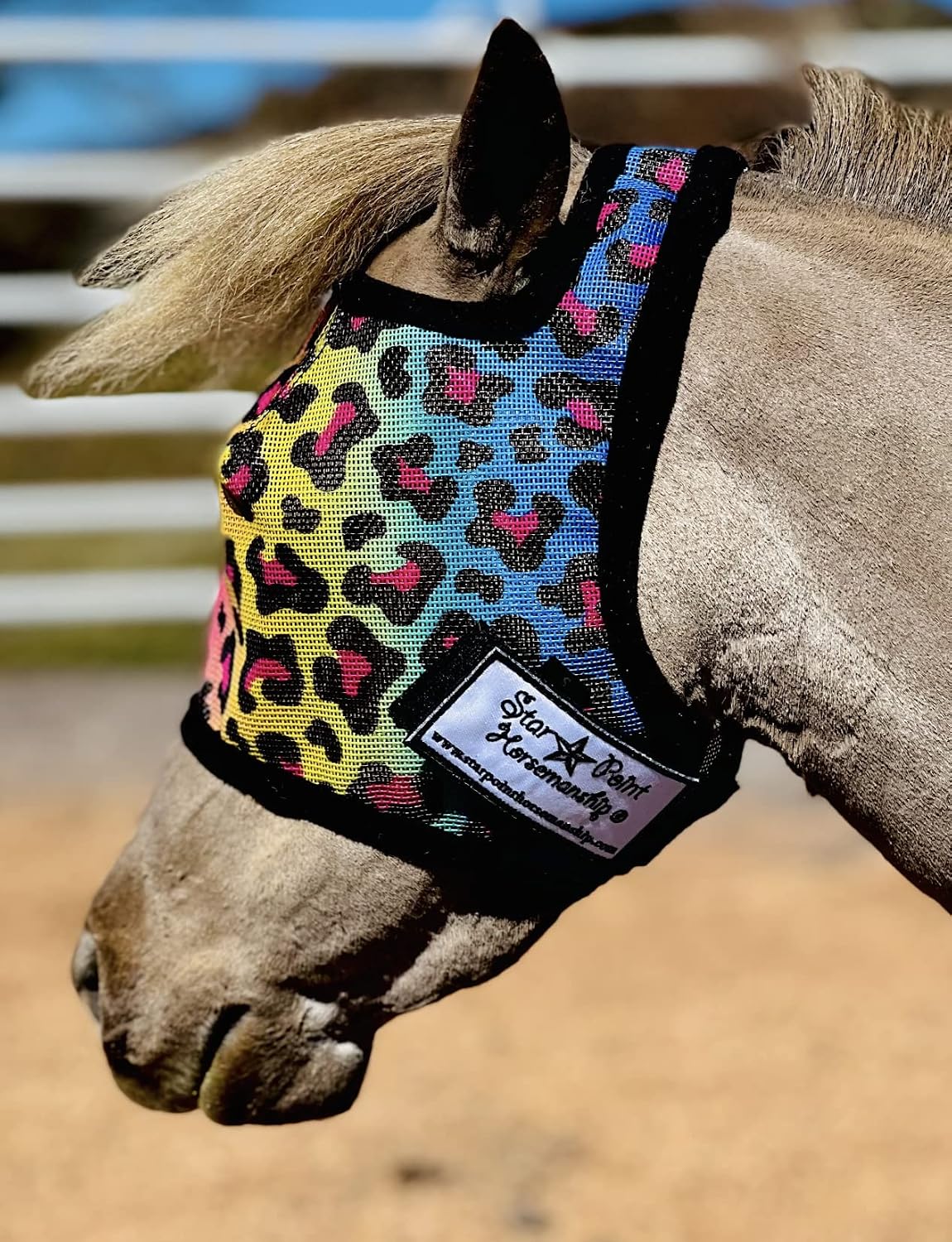 Secure velcro strap detail on Star Point Horsemanship equine mask